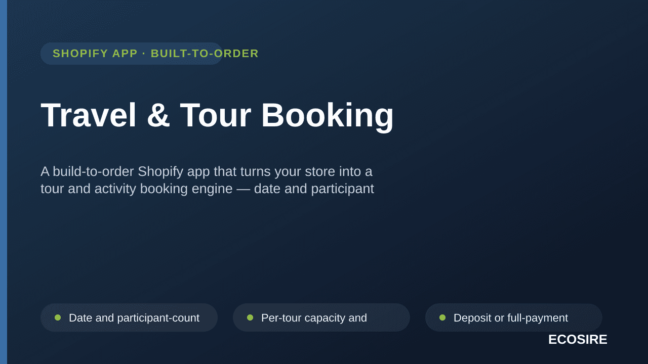 Travel & Tour Booking — A build-to-order Shopify app that turns your store into a tour and activity booking engine — date and — Image 1 of 3