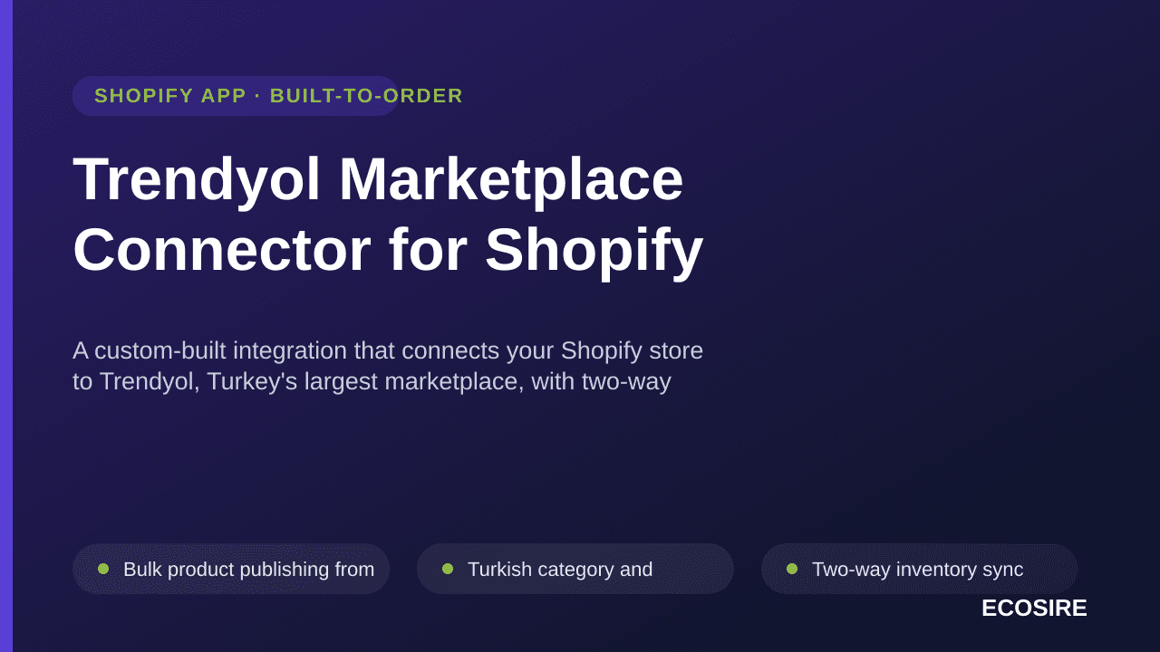 Trendyol Marketplace Connector for Shopify — A custom-built integration that connects your Shopify store to Trendyol, Turkey' — Image 1 of 3
