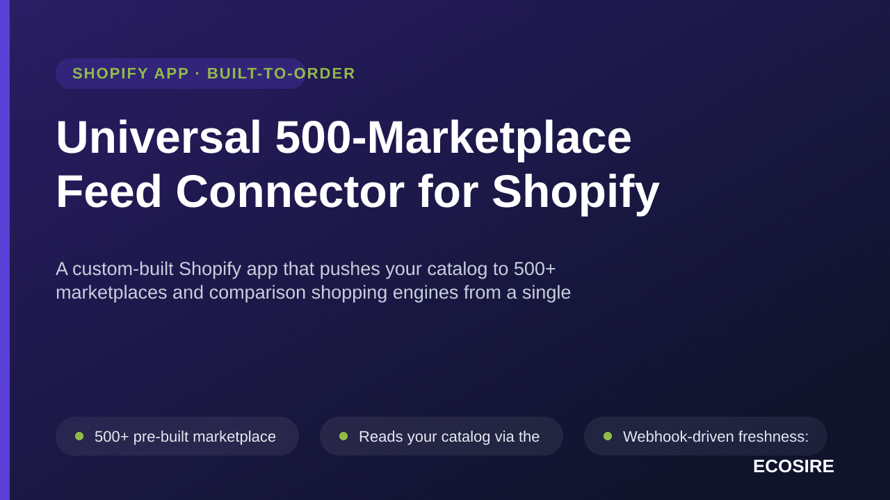 Universal 500-Marketplace Feed Connector for Shopify — A custom-built Shopify app that pushes your catalog to 500+ marketplac — Image 1 of 3