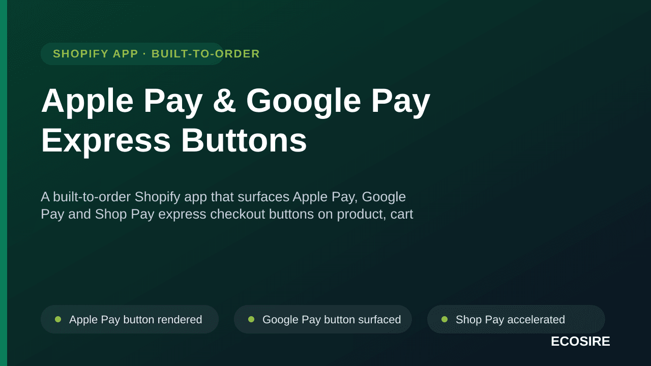 Apple Pay & Google Pay Express Buttons — A built-to-order Shopify app that surfaces Apple Pay, Google Pay and Shop Pay expres — Image 1 of 3