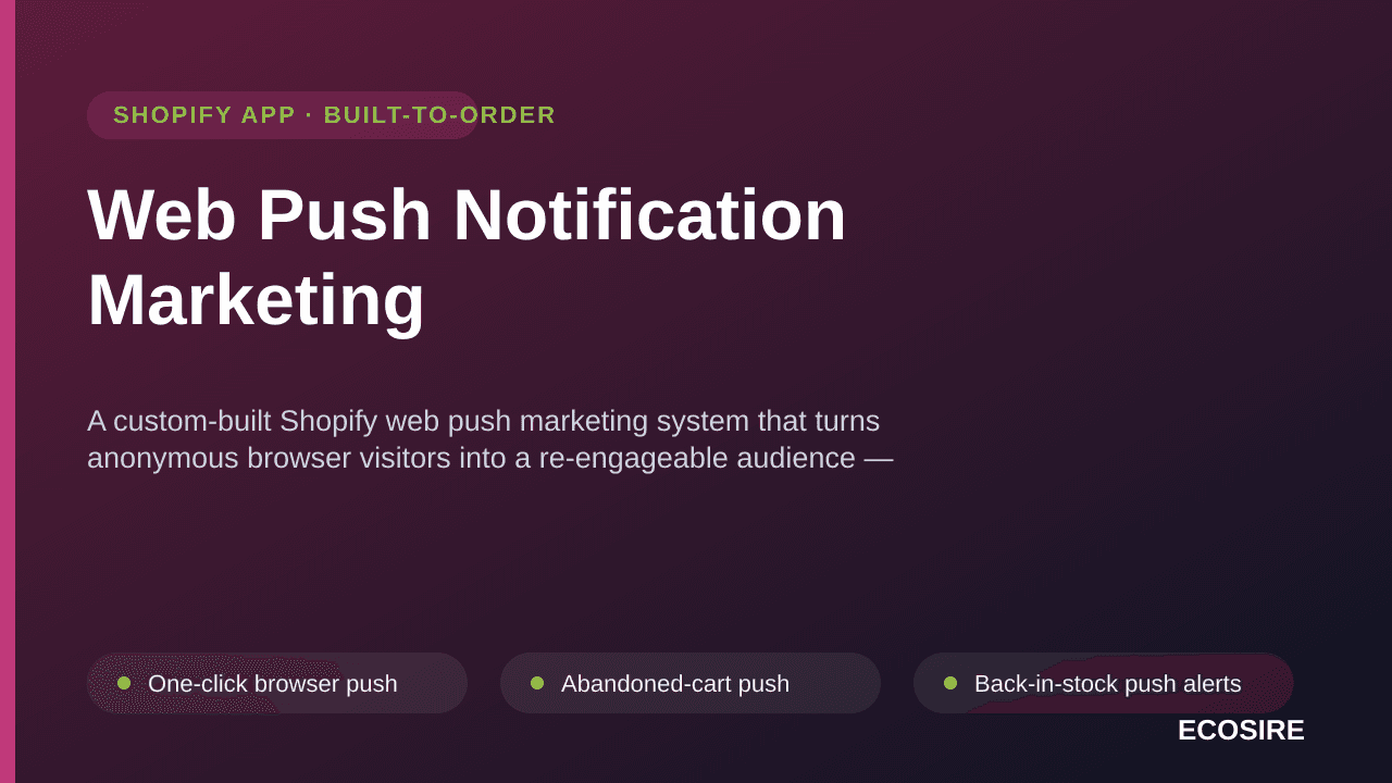 Web Push Notification Marketing — A custom-built Shopify web push marketing system that turns anonymous browser visitors into — Image 1 of 3
