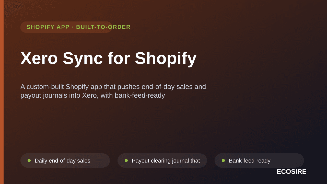 Xero Sync for Shopify — A custom-built Shopify app that pushes end-of-day sales and payout journals into Xero, with bank-feed — Image 1 of 3