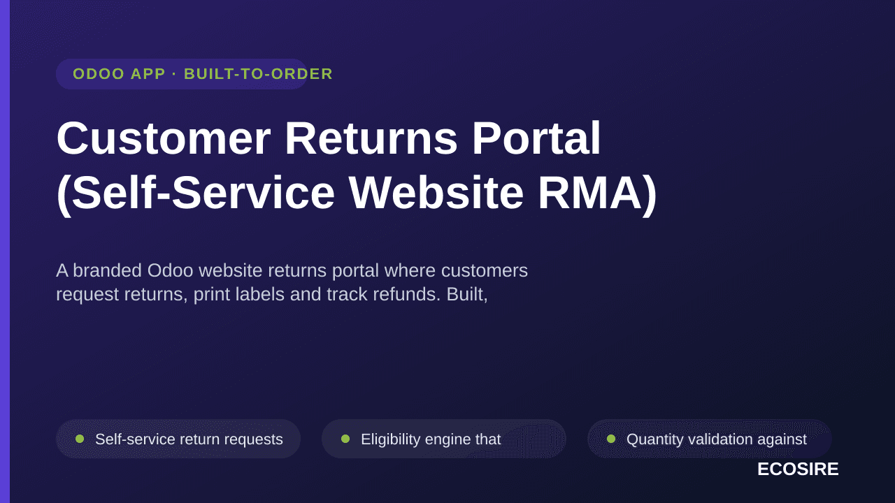 Customer Returns Portal (Self-Service Website RMA) — A branded Odoo website returns portal where customers request returns, p — Image 1 of 3