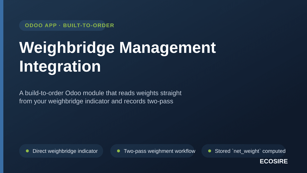 Weighbridge Management Integration — A build-to-order Odoo module that reads weights straight from your weighbridge indicator — Image 1 of 3