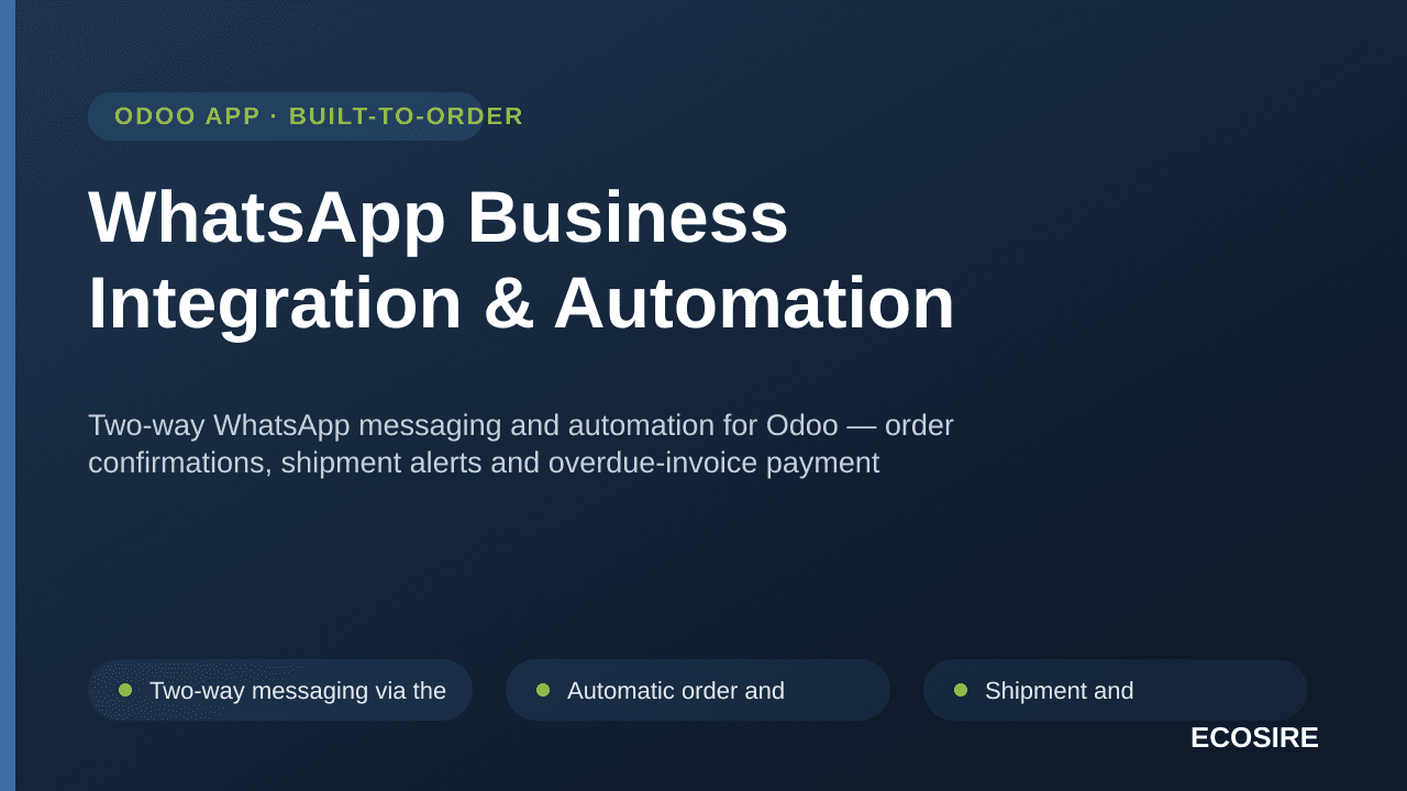WhatsApp Business Integration & Automation — Two-way WhatsApp messaging and automation for Odoo — order confirmations, shipme — Image 1 of 3