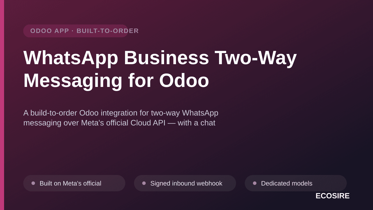 WhatsApp Business Two-Way Messaging for Odoo — A build-to-order Odoo integration for two-way WhatsApp messaging over Meta's o — Image 1 of 3
