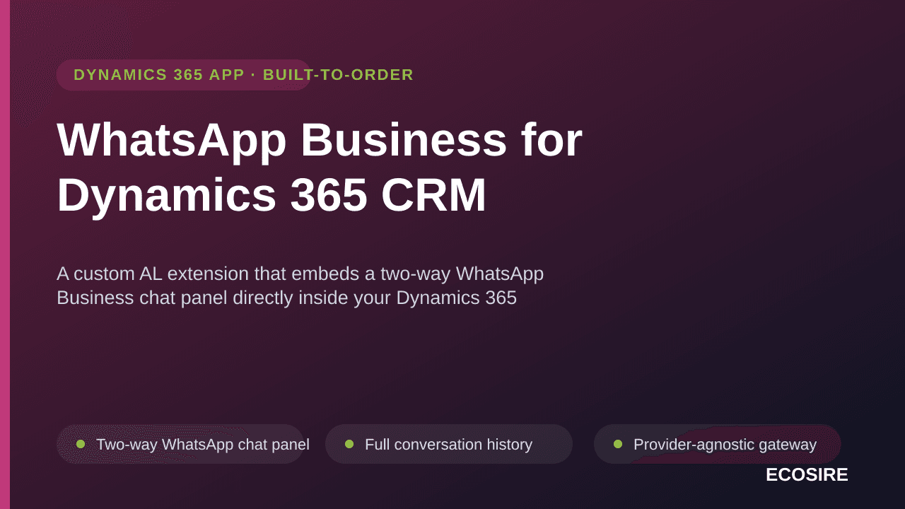 WhatsApp Business for Dynamics 365 CRM — A custom AL extension that embeds a two-way WhatsApp Business chat panel directly in — Image 1 of 3