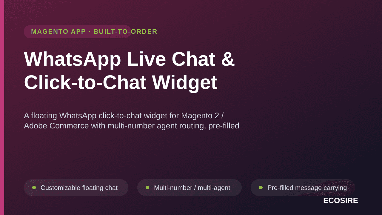 WhatsApp Live Chat & Click-to-Chat Widget — A floating WhatsApp click-to-chat widget for Magento 2 / Adobe Commerce with mult — Image 1 of 3