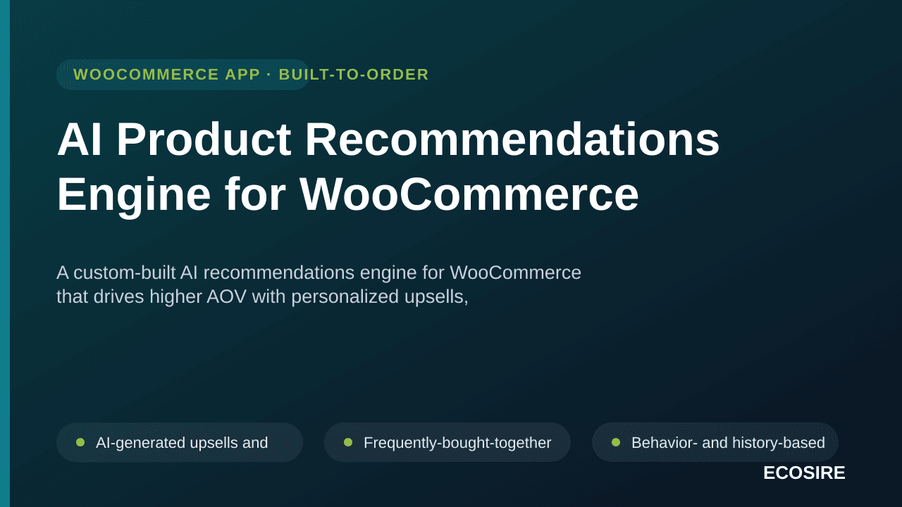 AI Product Recommendations Engine for WooCommerce — A custom-built AI recommendations engine for WooCommerce that drives high — Image 1 of 3
