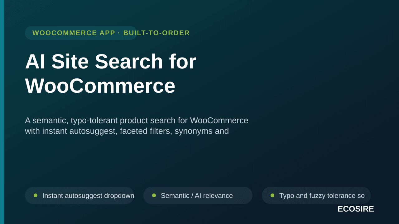 AI Site Search for WooCommerce — A semantic, typo-tolerant product search for WooCommerce with instant autosuggest, faceted f — Image 1 of 3