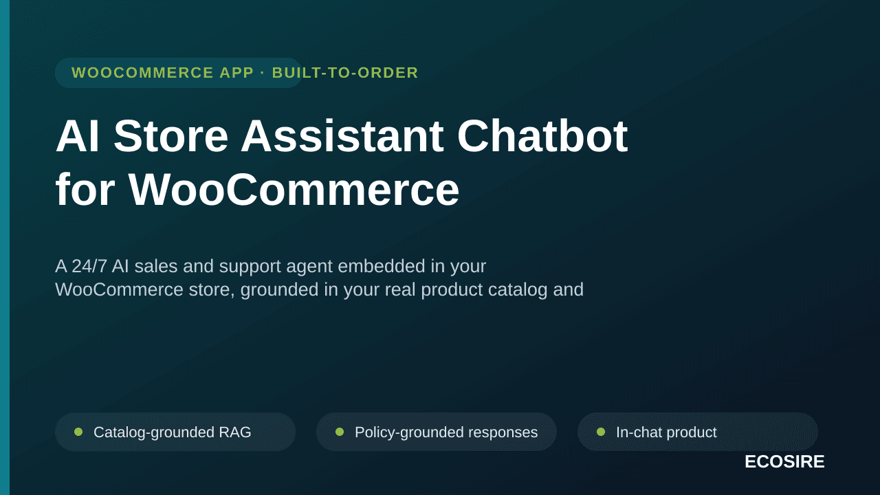 AI Store Assistant Chatbot for WooCommerce — A 24/7 AI sales and support agent embedded in your WooCommerce store, grounded i — Image 1 of 3
