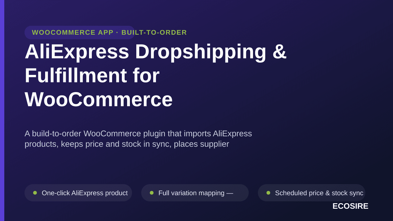 AliExpress Dropshipping & Fulfillment for WooCommerce — A build-to-order WooCommerce plugin that imports AliExpress products, — Image 1 of 3