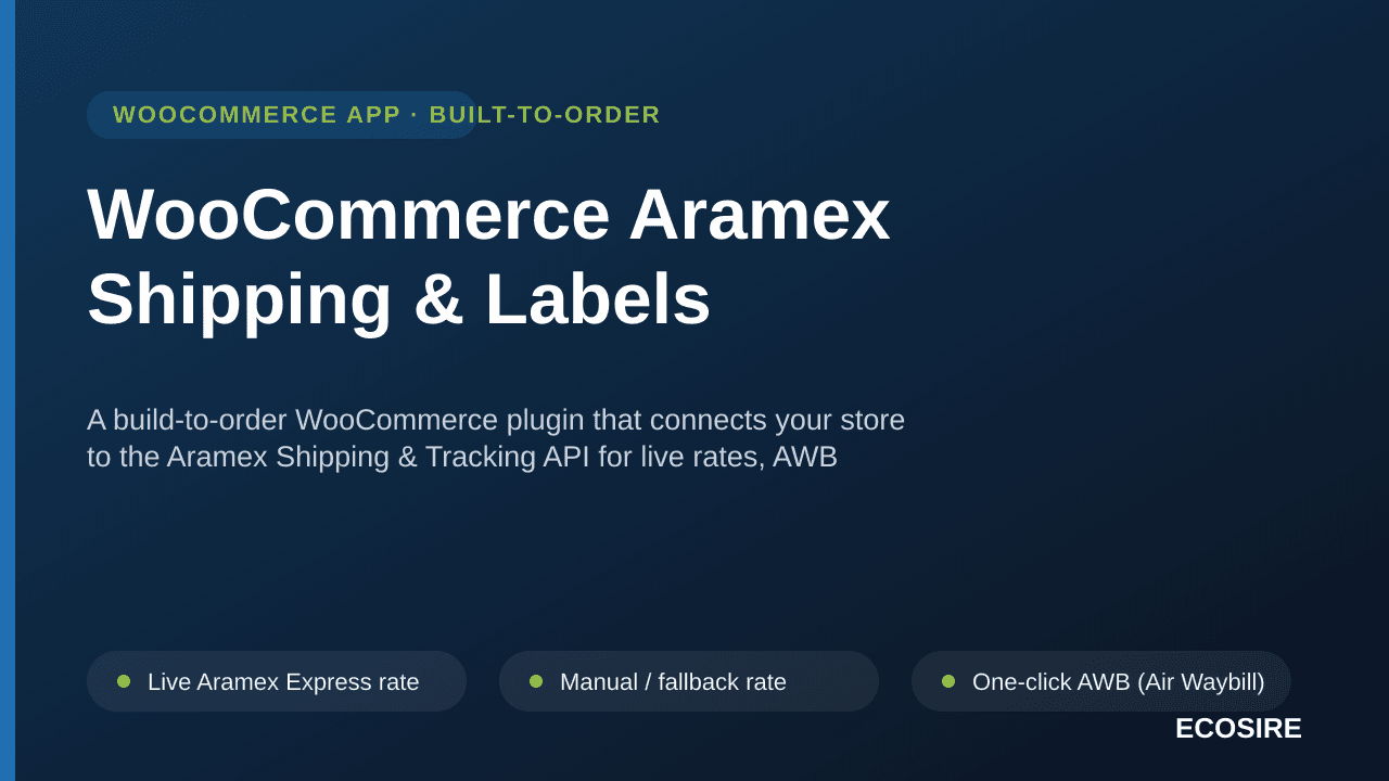 WooCommerce Aramex Shipping & Labels — A build-to-order WooCommerce plugin that connects your store to the Aramex Shipping &  — Image 1 of 3
