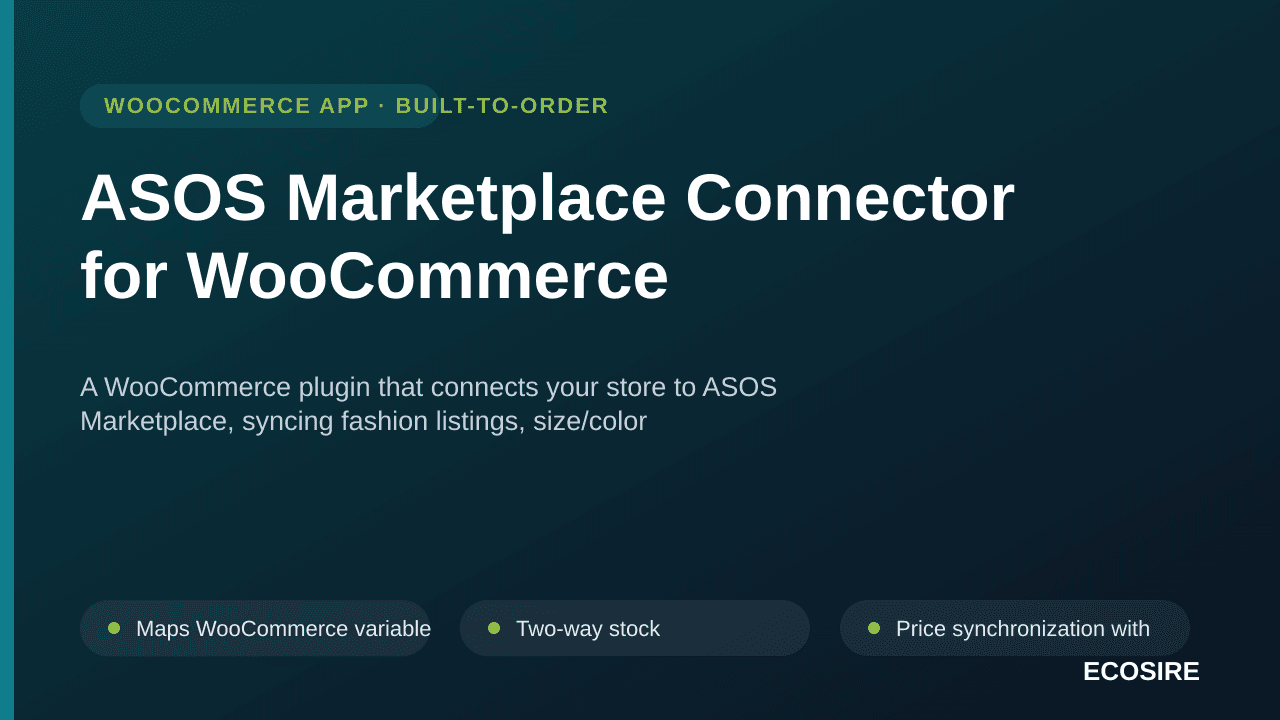 ASOS Marketplace Connector for WooCommerce — A WooCommerce plugin that connects your store to ASOS Marketplace, syncing fashi — Image 1 of 3