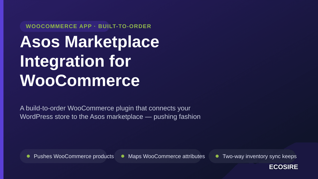 Asos Marketplace Integration for WooCommerce — A build-to-order WooCommerce plugin that connects your WordPress store to the  — Image 1 of 3
