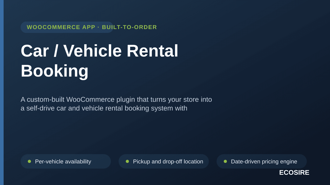 Car / Vehicle Rental Booking — A custom-built WooCommerce plugin that turns your store into a self-drive car and vehicle rent — Image 1 of 3