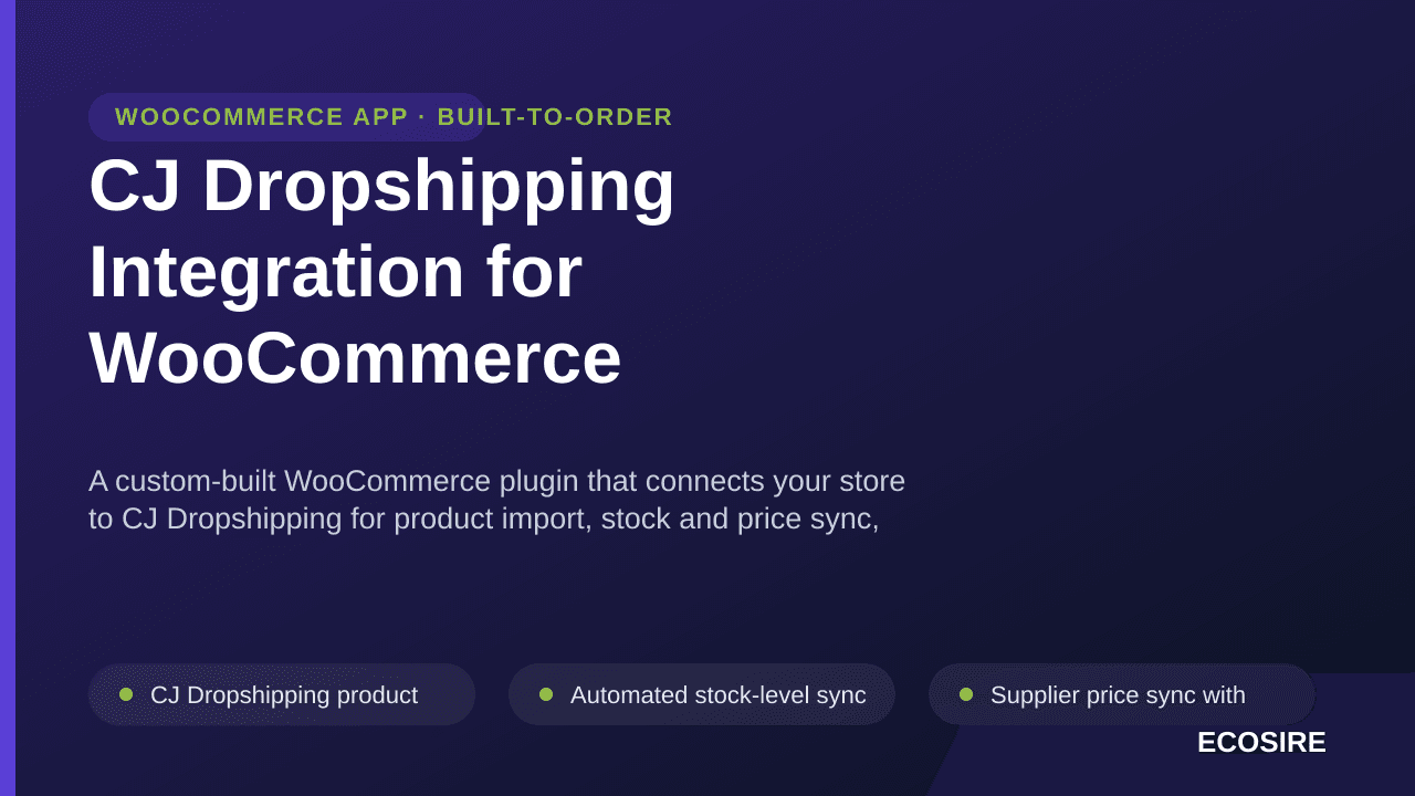CJ Dropshipping Integration for WooCommerce — A custom-built WooCommerce plugin that connects your store to CJ Dropshipping f — Image 1 of 3