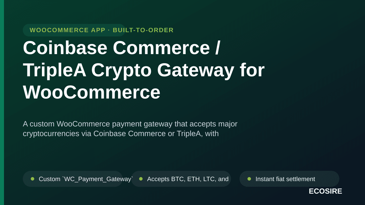 Coinbase Commerce / TripleA Crypto Gateway for WooCommerce — A custom WooCommerce payment gateway that accepts major cryptocu — Image 1 of 3
