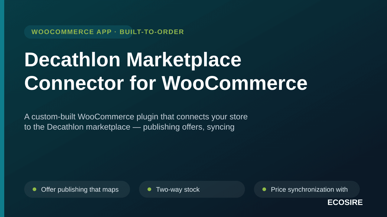 Decathlon Marketplace Connector for WooCommerce — A custom-built WooCommerce plugin that connects your store to the Decathlon — Image 1 of 3