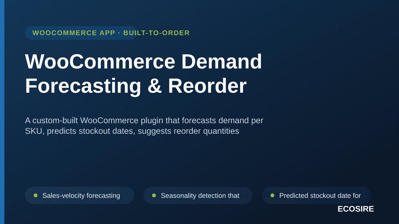 WooCommerce Demand Forecasting & Reorder — A custom-built WooCommerce plugin that forecasts demand per SKU, predicts stockout — Image 1 of 3