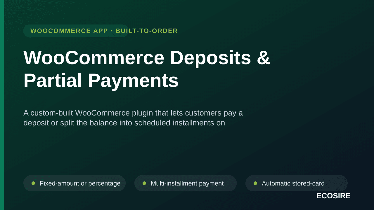 WooCommerce Deposits & Partial Payments — A custom-built WooCommerce plugin that lets customers pay a deposit or split the ba — Image 1 of 3