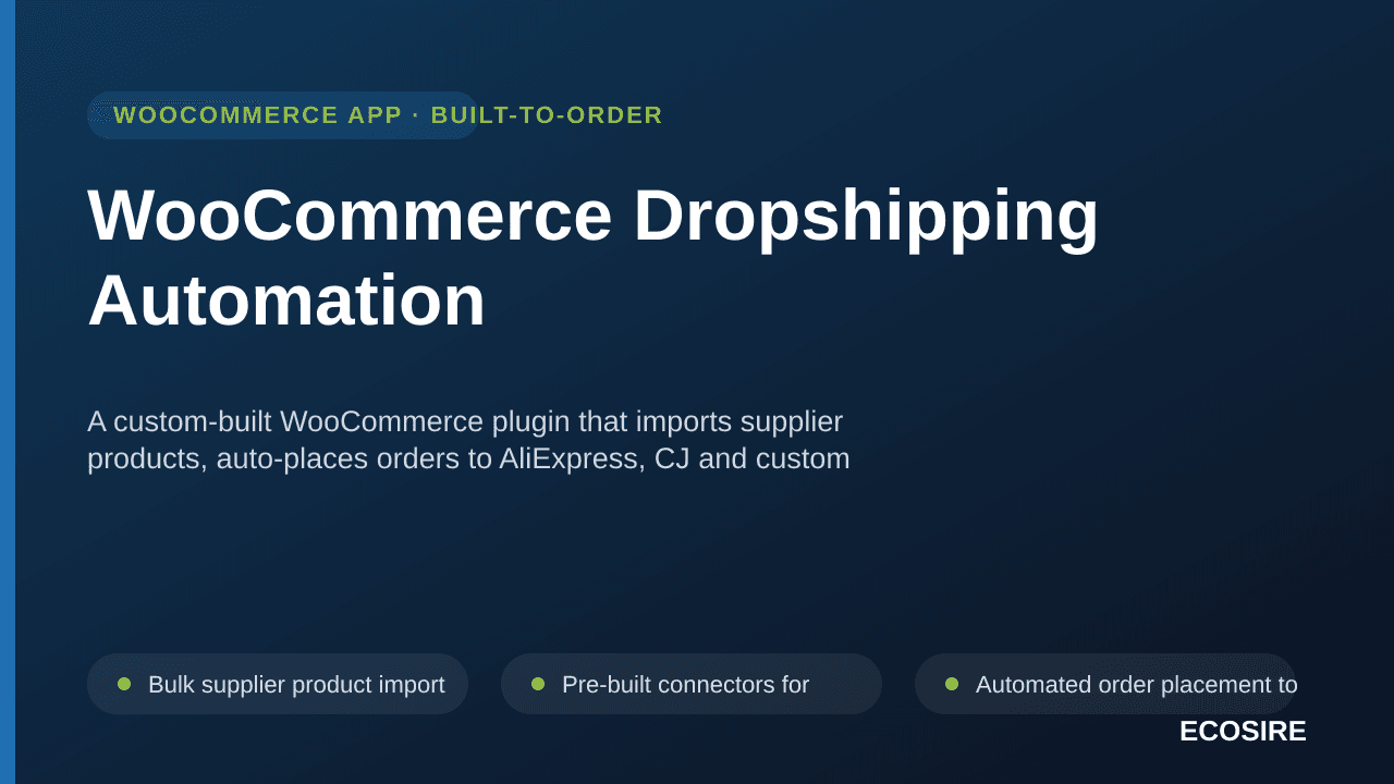 WooCommerce Dropshipping Automation — A custom-built WooCommerce plugin that imports supplier products, auto-places orders to — Image 1 of 3