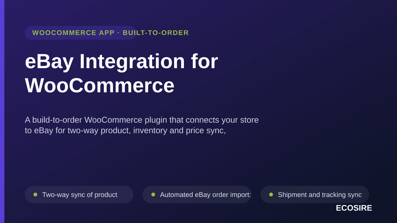 eBay Integration for WooCommerce — A build-to-order WooCommerce plugin that connects your store to eBay for two-way product,  — Image 1 of 3