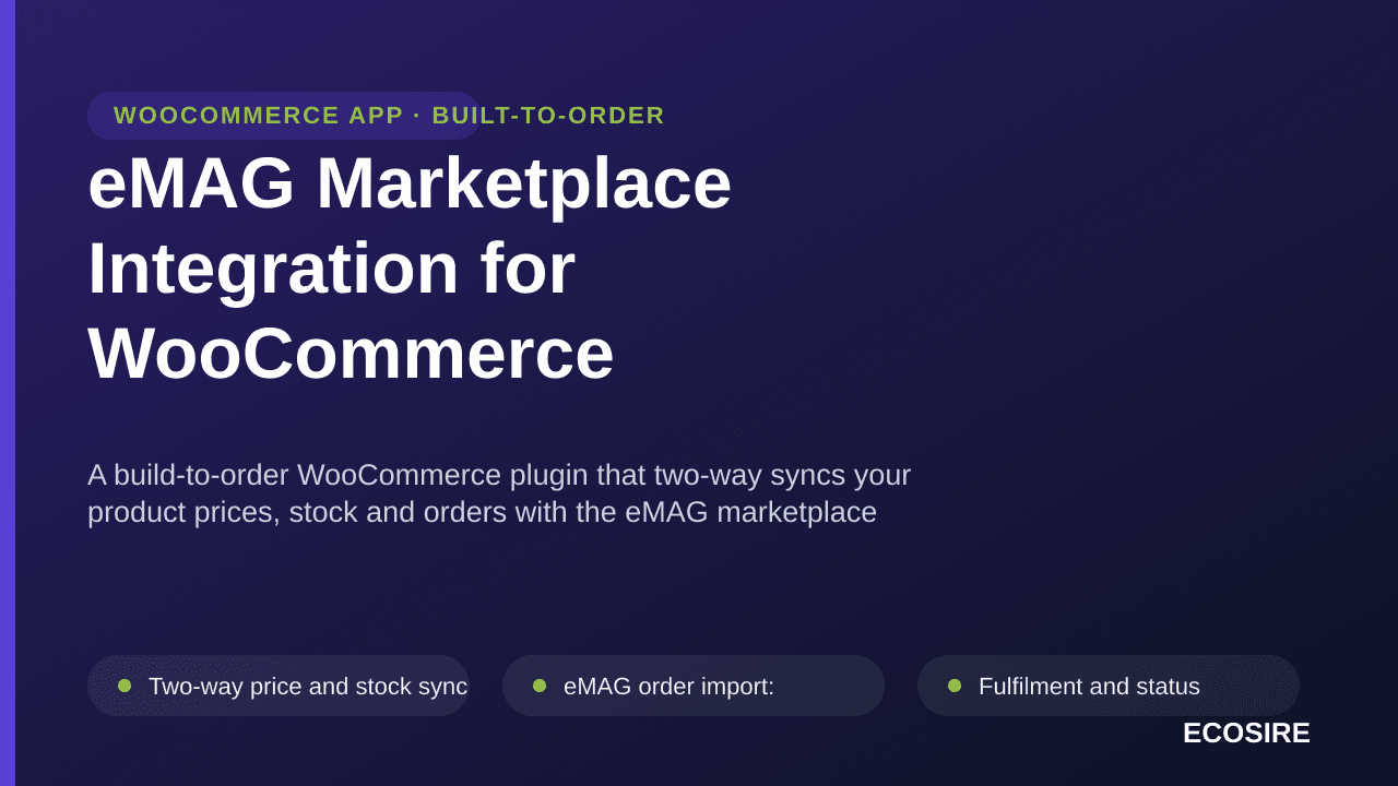 eMAG Marketplace Integration for WooCommerce — A build-to-order WooCommerce plugin that two-way syncs your product prices, st — Image 1 of 3