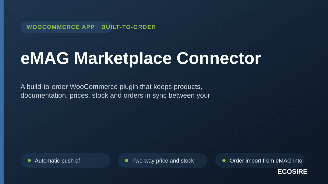 eMAG Marketplace Connector — A build-to-order WooCommerce plugin that keeps products, documentation, prices, stock and orders — Image 1 of 3