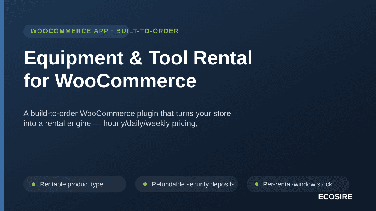Equipment & Tool Rental for WooCommerce — A build-to-order WooCommerce plugin that turns your store into a rental engine — ho — Image 1 of 3