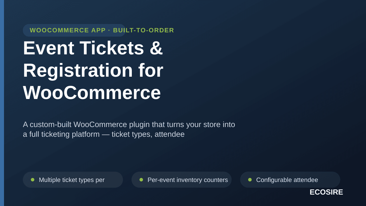 Event Tickets & Registration for WooCommerce — A custom-built WooCommerce plugin that turns your store into a full ticketing  — Image 1 of 3