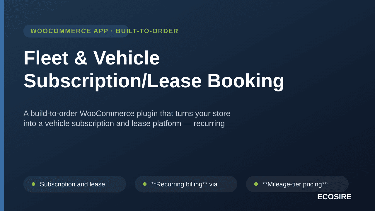Fleet & Vehicle Subscription/Lease Booking — A build-to-order WooCommerce plugin that turns your store into a vehicle subscri — Image 1 of 3