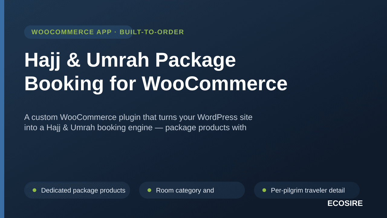 Hajj & Umrah Package Booking for WooCommerce — A custom WooCommerce plugin that turns your WordPress site into a Hajj & Umrah — Image 1 of 3