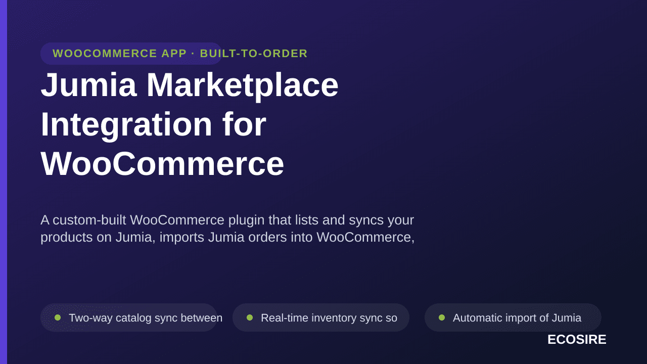 Jumia Marketplace Integration for WooCommerce — A custom-built WooCommerce plugin that lists and syncs your products on Jumia — Image 1 of 3