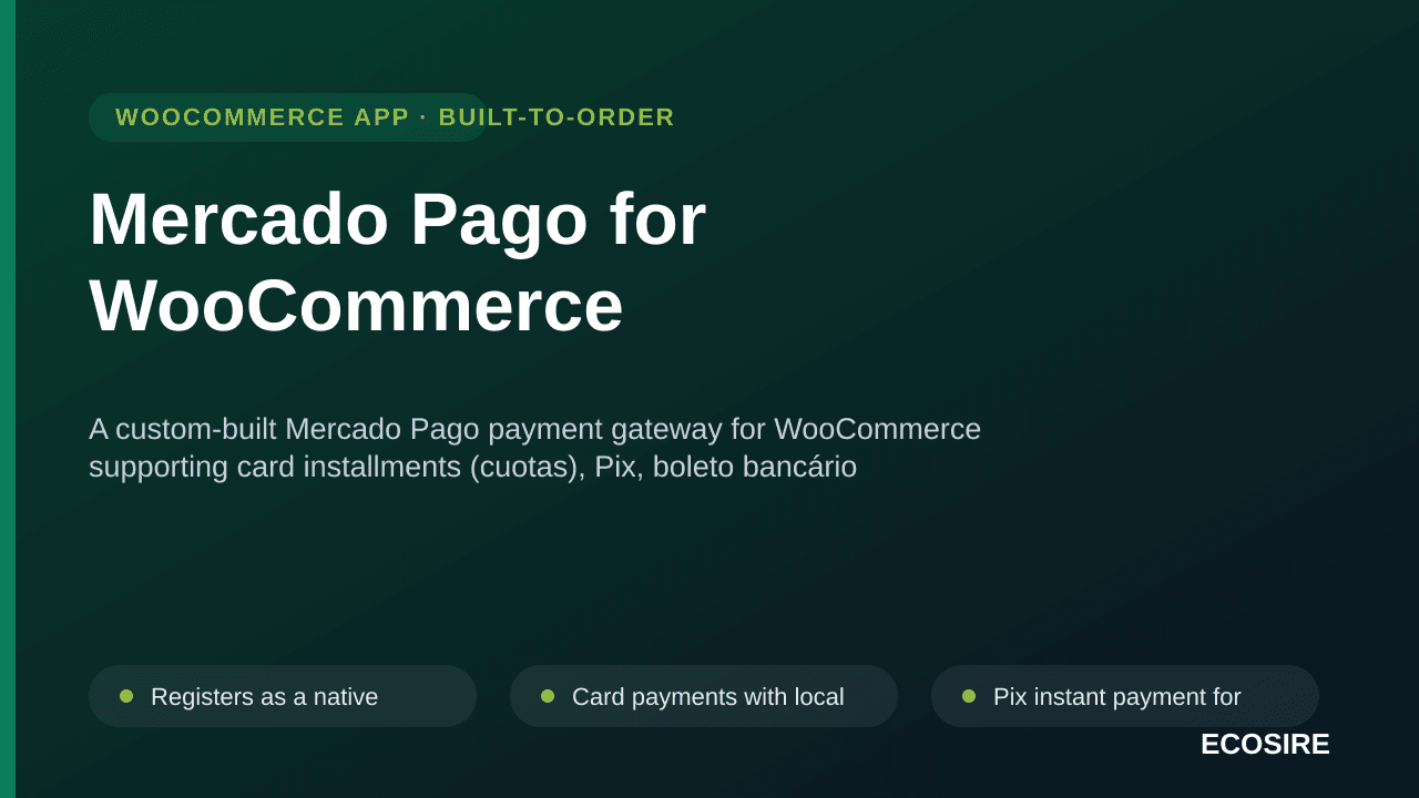 Mercado Pago for WooCommerce — A custom-built Mercado Pago payment gateway for WooCommerce supporting card installments (cuot — Image 1 of 3