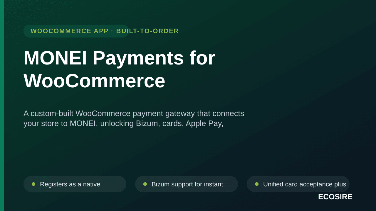 MONEI Payments for WooCommerce — A custom-built WooCommerce payment gateway that connects your store to MONEI, unlocking Bizu — Image 1 of 3