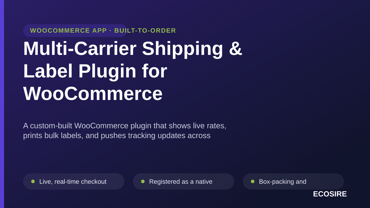 Multi-Carrier Shipping & Label Plugin for WooCommerce — A custom-built WooCommerce plugin that shows live rates, prints bulk  — Image 1 of 3