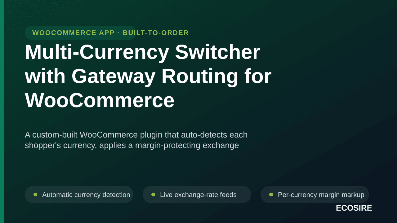 Multi-Currency Switcher with Gateway Routing for WooCommerce — A custom-built WooCommerce plugin that auto-detects each shopp — Image 1 of 3