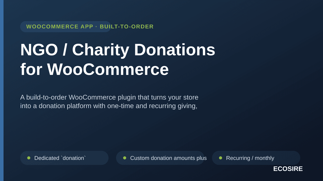 NGO / Charity Donations for WooCommerce — A build-to-order WooCommerce plugin that turns your store into a donation platform  — Image 1 of 3