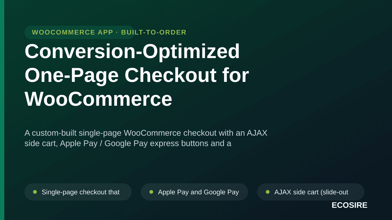 Conversion-Optimized One-Page Checkout for WooCommerce — A custom-built single-page WooCommerce checkout with an AJAX side ca — Image 1 of 3