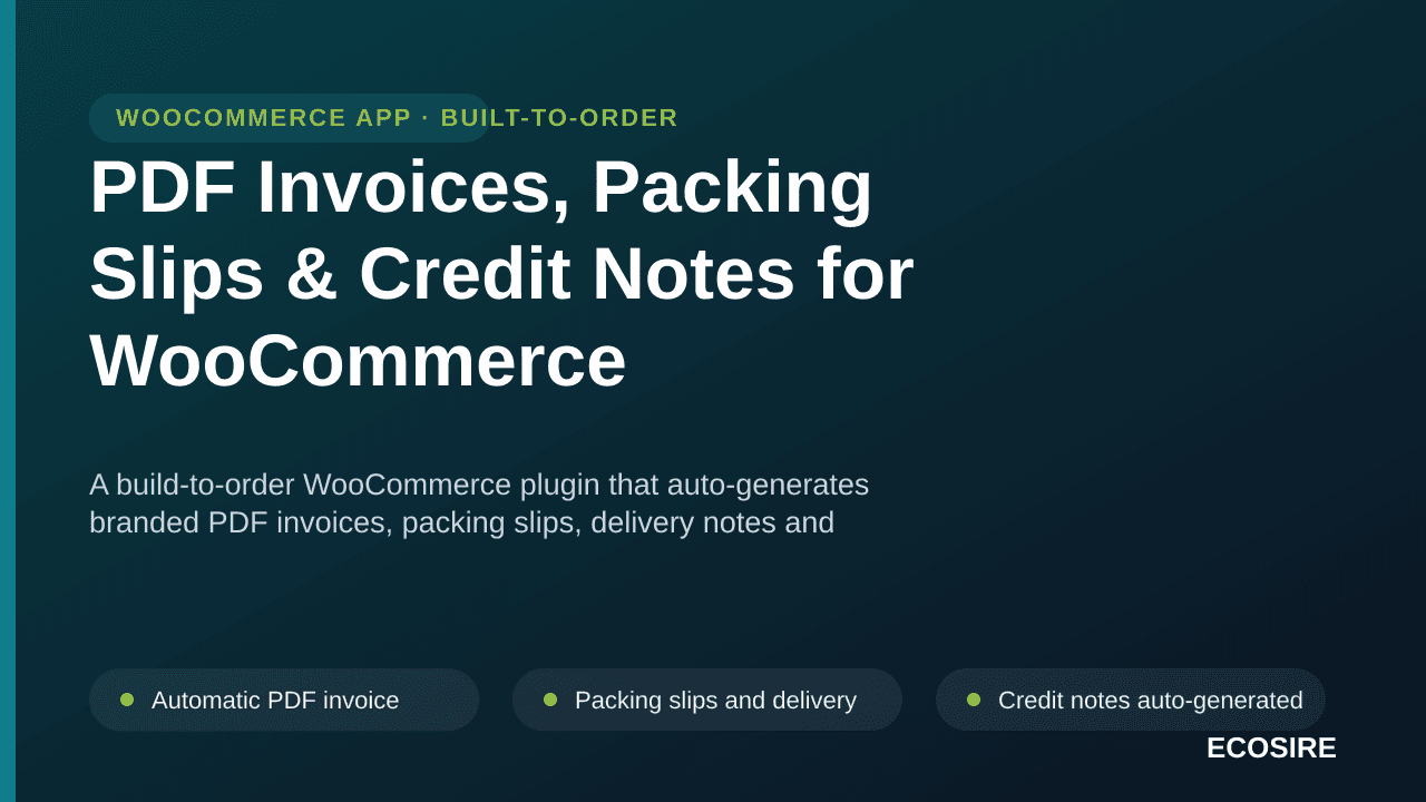 PDF Invoices, Packing Slips & Credit Notes for WooCommerce — A build-to-order WooCommerce plugin that auto-generates branded  — Image 1 of 3