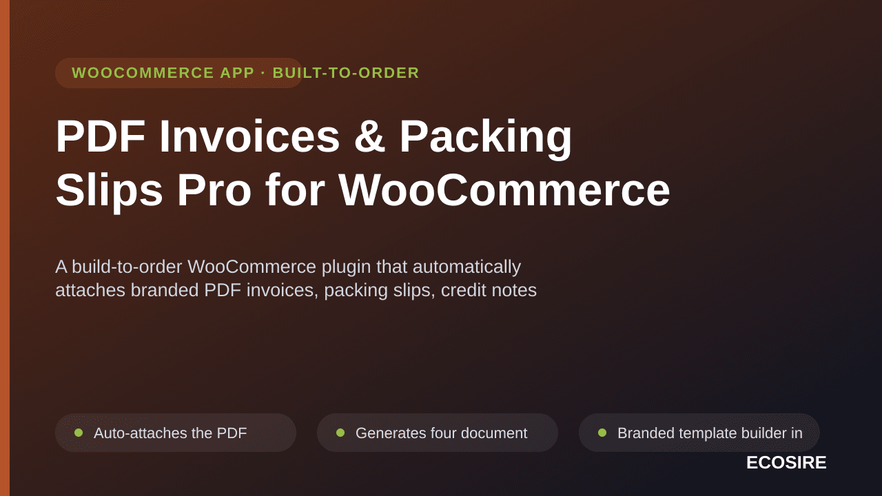 PDF Invoices & Packing Slips Pro for WooCommerce — A build-to-order WooCommerce plugin that automatically attaches branded PD — Image 1 of 3