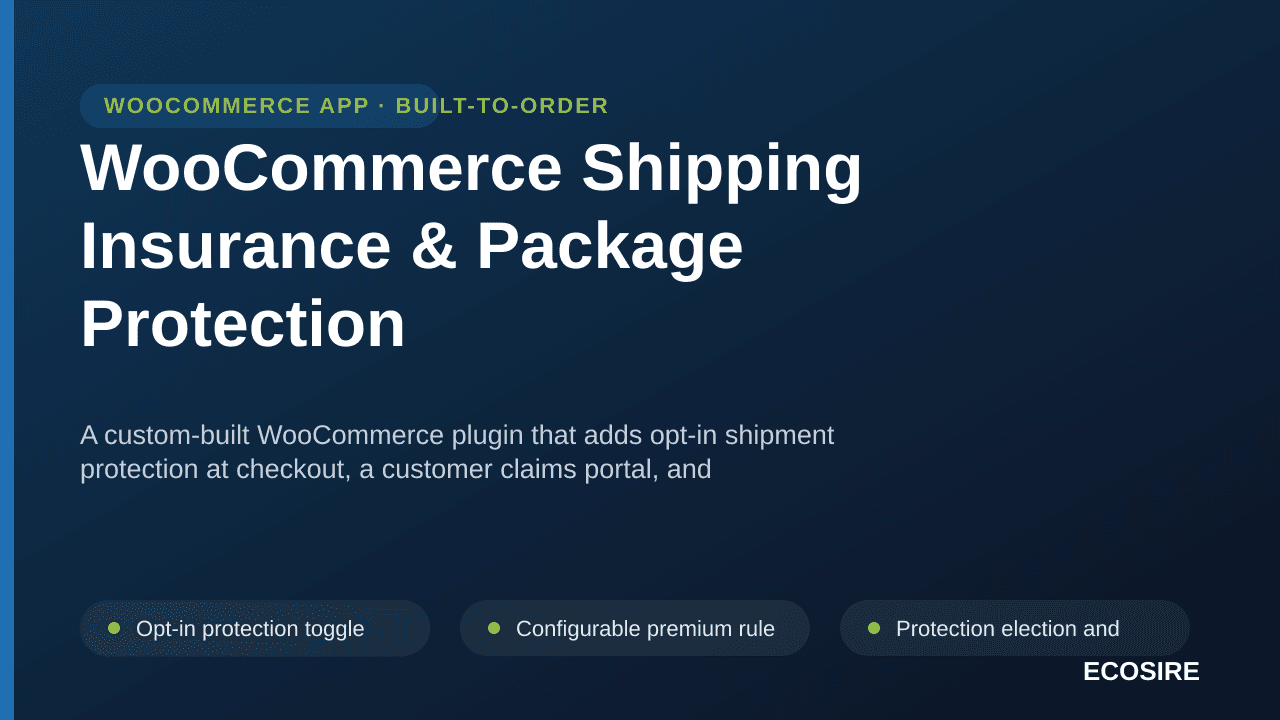 WooCommerce Shipping Insurance & Package Protection — A custom-built WooCommerce plugin that adds opt-in shipment protection  — Image 1 of 3