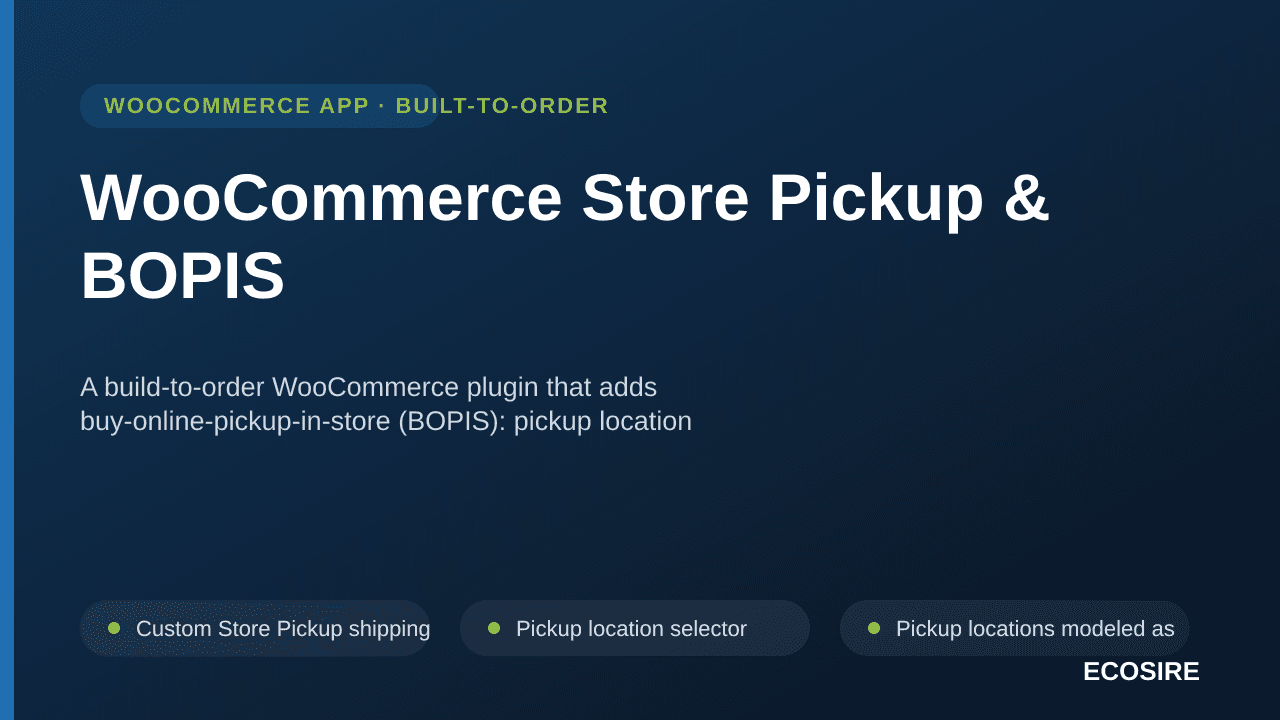 WooCommerce Store Pickup & BOPIS — A build-to-order WooCommerce plugin that adds buy-online-pickup-in-store (BOPIS): pickup l — Image 1 of 3