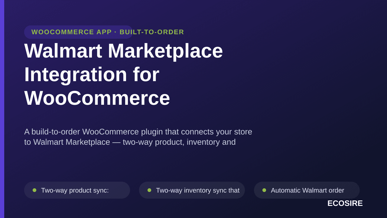 Walmart Marketplace Integration for WooCommerce — A build-to-order WooCommerce plugin that connects your store to Walmart Mar — Image 1 of 3