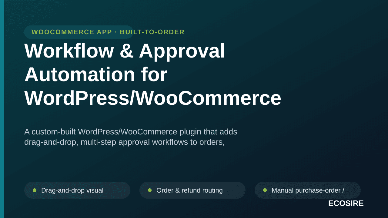Workflow & Approval Automation for WordPress/WooCommerce — A custom-built WordPress/WooCommerce plugin that adds drag-and-dro — Image 1 of 3