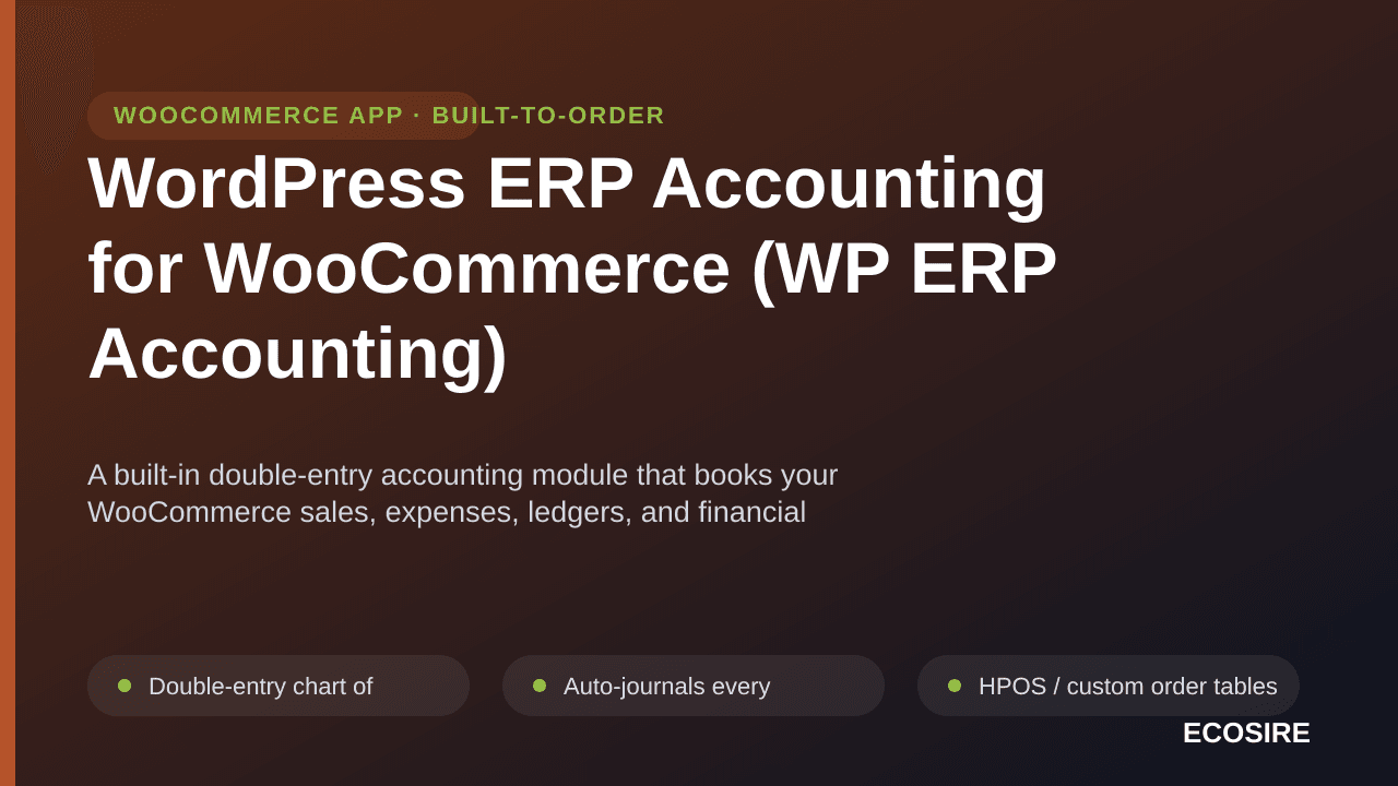 WordPress ERP Accounting for WooCommerce (WP ERP Accounting) — A built-in double-entry accounting module that books your WooC — Image 1 of 3