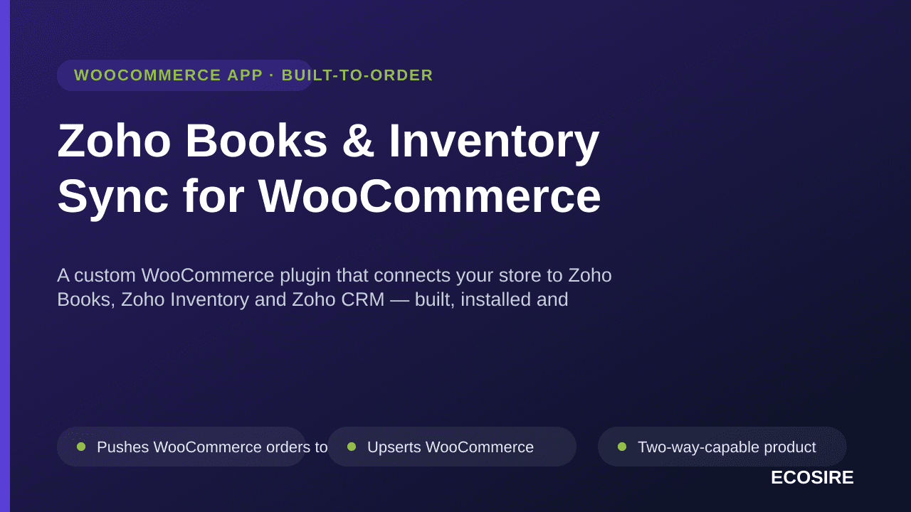 Zoho Books & Inventory Sync for WooCommerce — A custom WooCommerce plugin that connects your store to Zoho Books, Zoho Invent — Image 1 of 3
