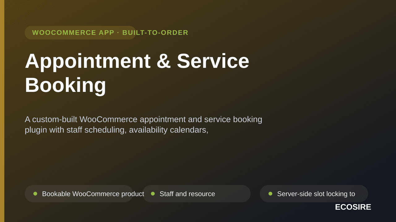 Appointment & Service Booking — A custom-built WooCommerce appointment and service booking plugin with staff scheduling, avai — Image 1 of 3