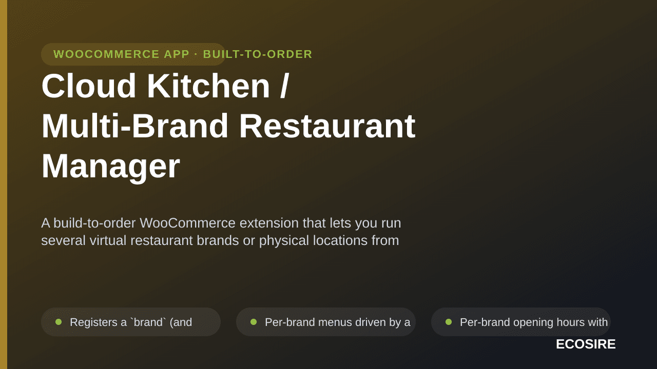Cloud Kitchen / Multi-Brand Restaurant Manager — A build-to-order WooCommerce extension that lets you run several virtual res — Image 1 of 3
